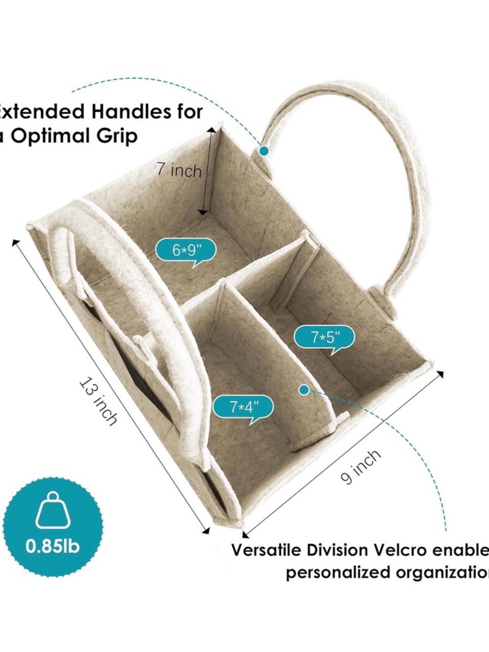 Felt Tote Organizer Bag in Light Beige - Picture 2 of 8